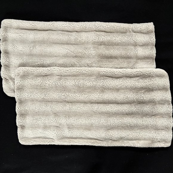 FRYE 2 pc KING Faux Fur Pillow Shams Ivory Beige Cream Set Ombre Channel Stitch - Picture 1 of 5